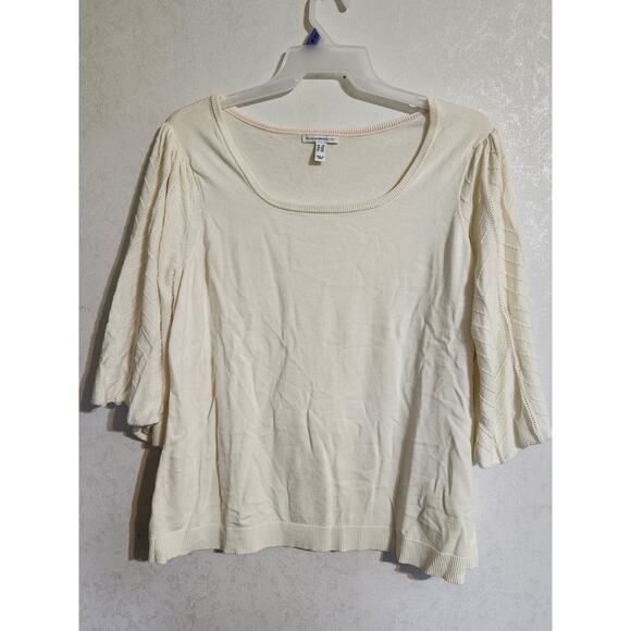 Isaac Mizrahi Live Womens Sweater 2X Off White 3/4 Bell Sleeve Knit Scoop Neck - Picture 1 of 7